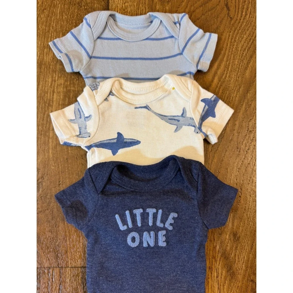 Baby Boy Preemie Bodysuits Short Sleeved Tee Shirts Clothes Lot Shark Little One